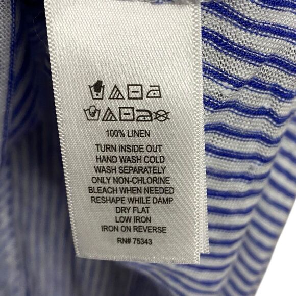 NWT Adrienne Vittadini Linen Top Womens 2X Roll Tab 3/4 Sleeve Striped Coastal - Picture 15 of 16
